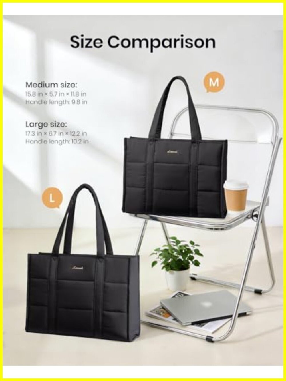 Puffer Laptop Tote Bag 15.6 Inch Lightweight Work Bag with Padded Compartment - Picture 5 of 5